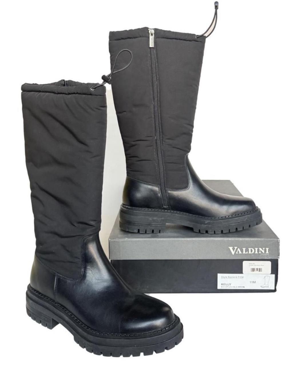 Kelly Puffer Knee High Black Leather Boots